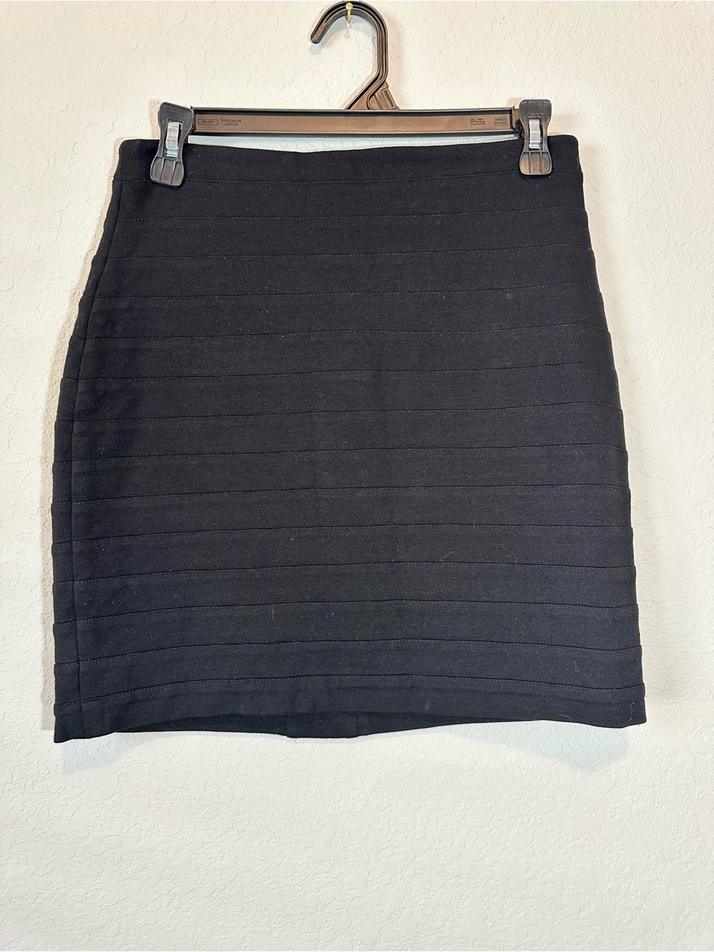 Express Black Ribbed Pencil Mini Skirt